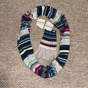 SMARTWOOL CAMP HOUSE MULTI COLOR PINK BLUE GRAY INFINITY SCARF AND GLOVES NWT